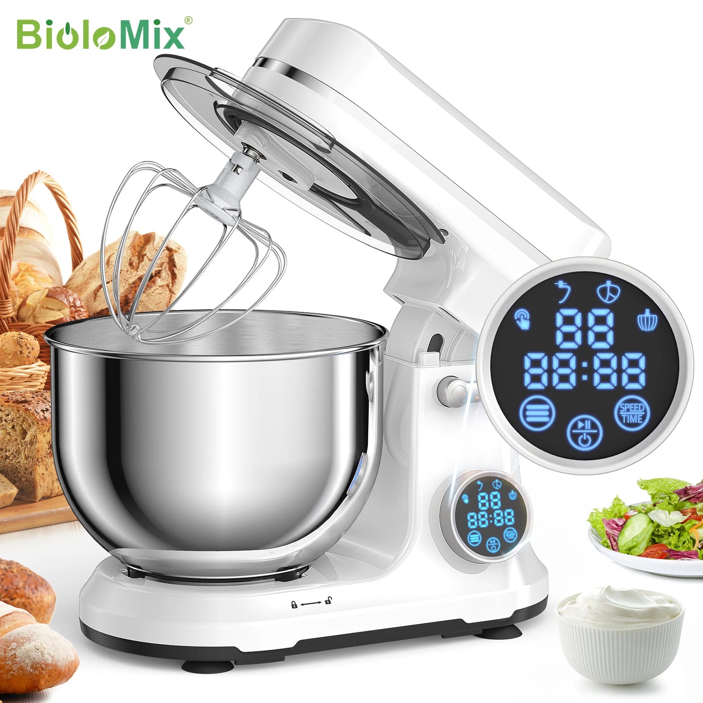 Biolomix 1200W Stand Mixer With 11 Speeds DC Motor Digital OLED