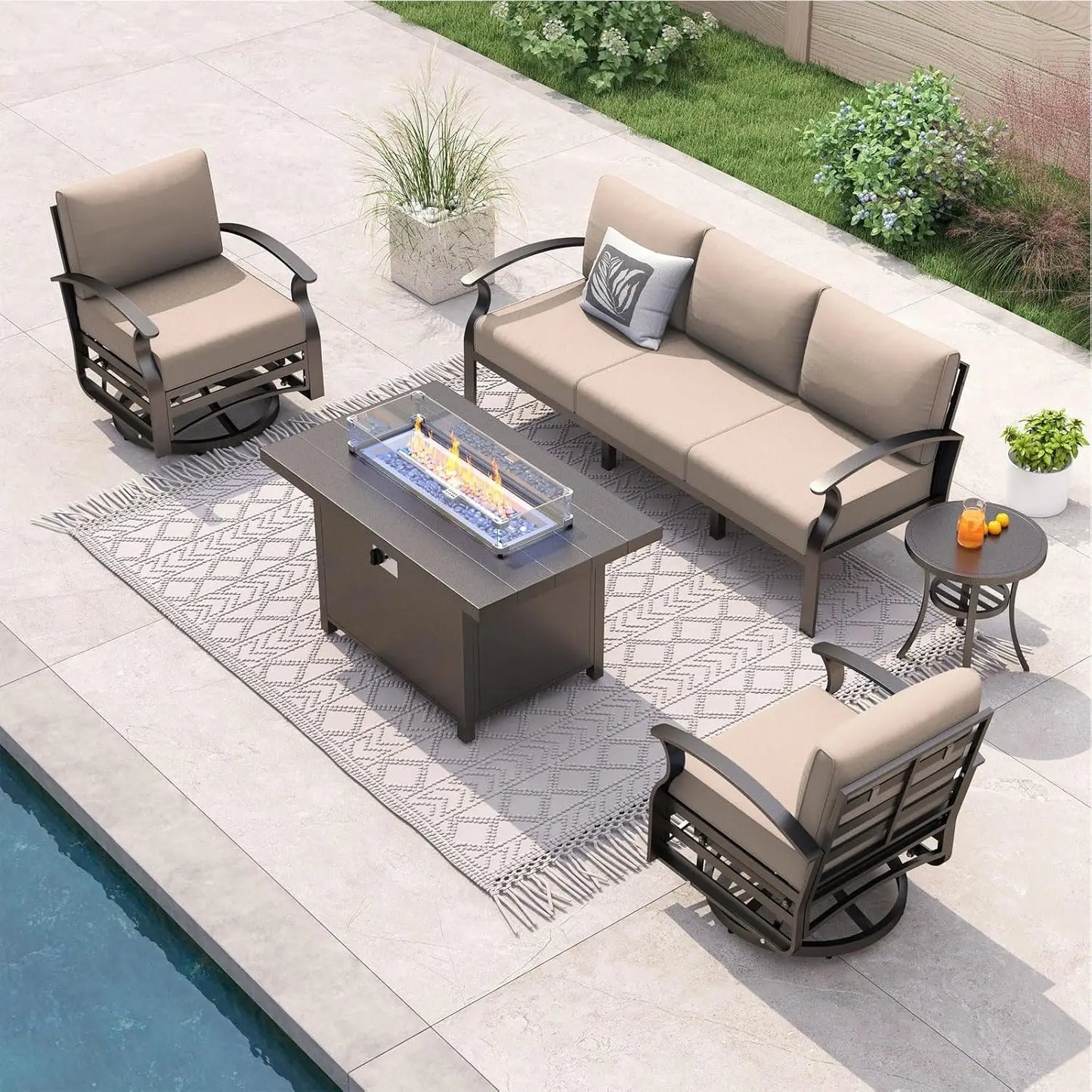XIAOLANG Aluminum Patio Furniture Set With Propane Fire Pit