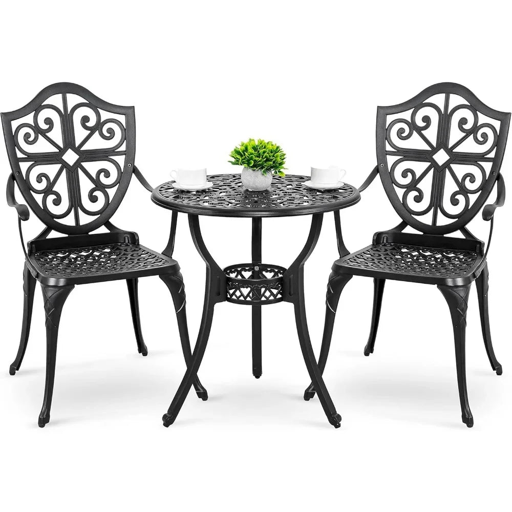 Outdoor Cast Aluminum Patio Bistro Set With Umbrella Hole