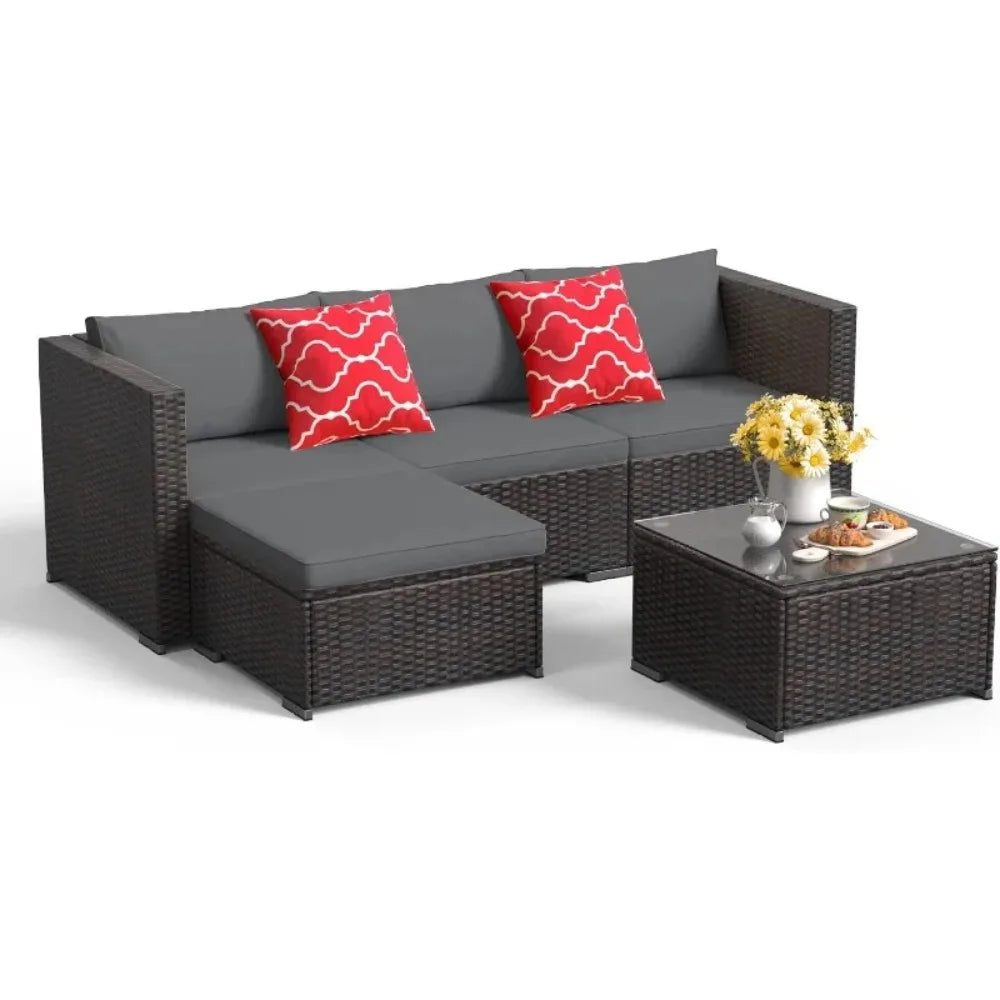 Outdoor Garden Furniture Set All Weather Wicker Patio Sofa