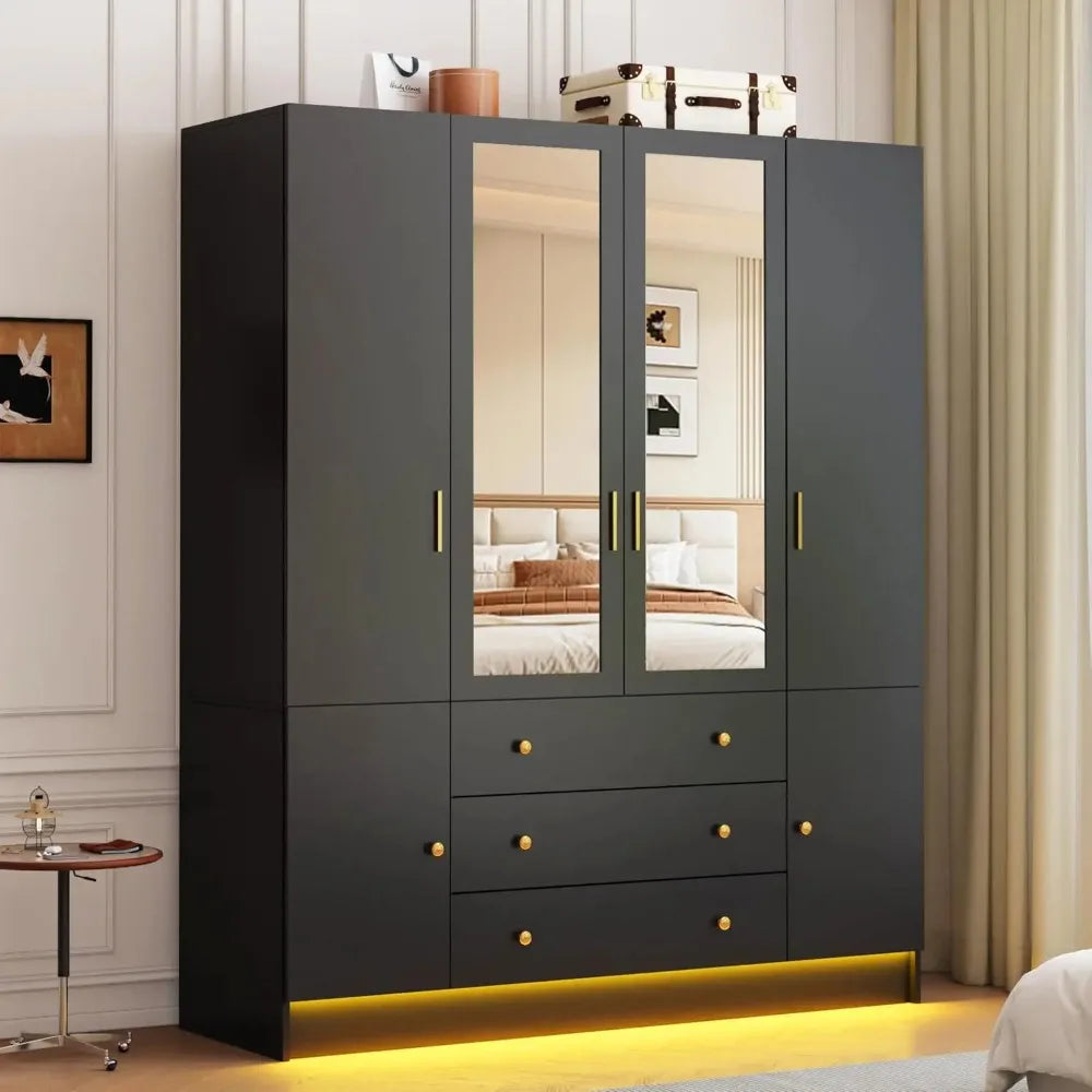 Modern Wardrobe Armoire With Mirror And Led Lights