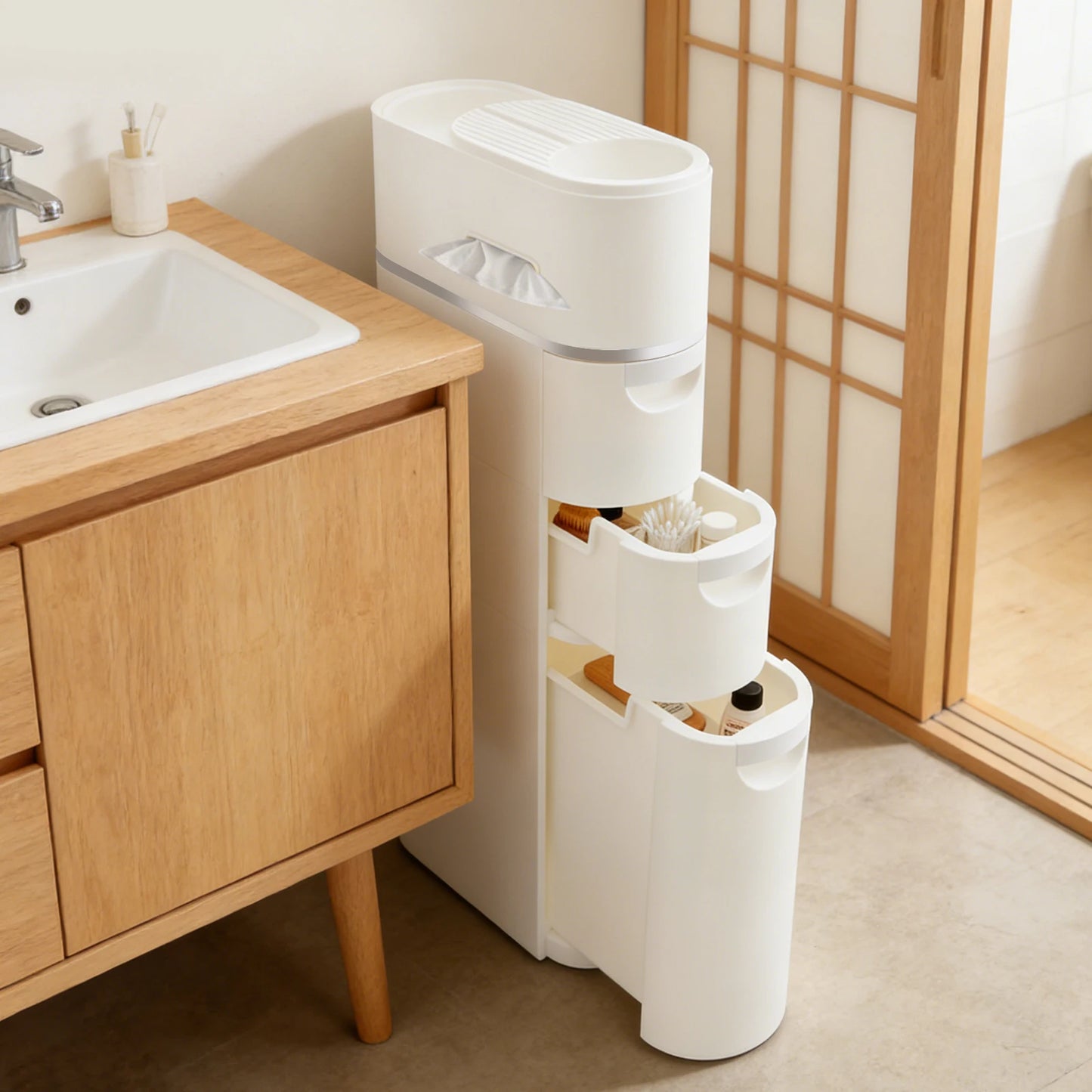 Bymaocar Three Tier Bathroom Cabinet Freestanding Narrow Storage