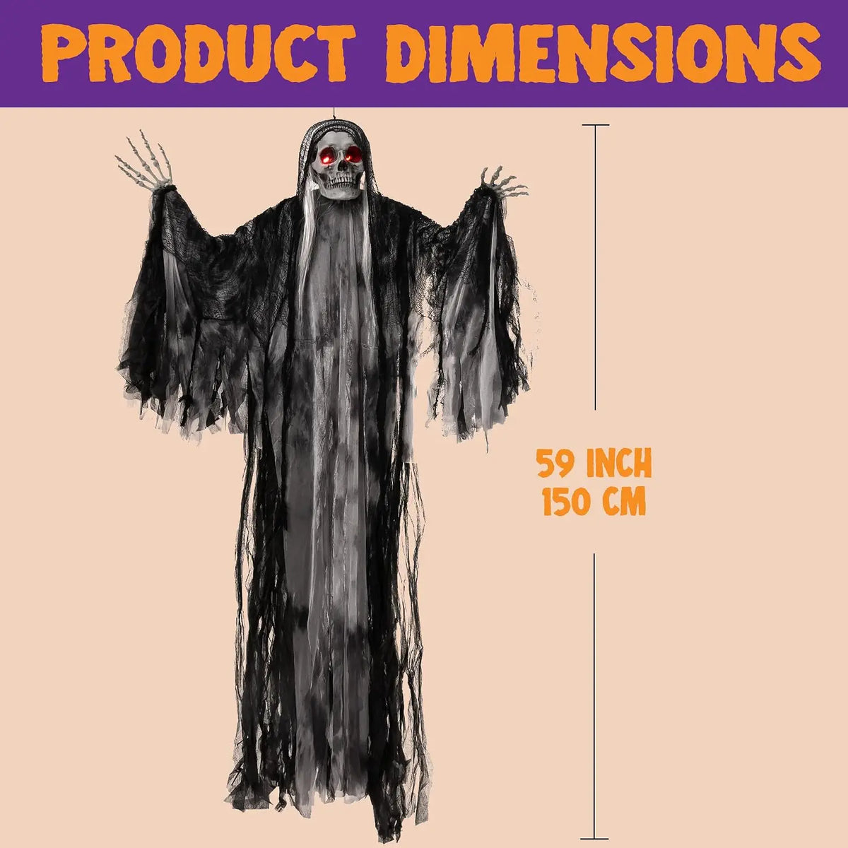Joyfy Animated Hanging Grim Reaper Halloween Decoration with Voice Control