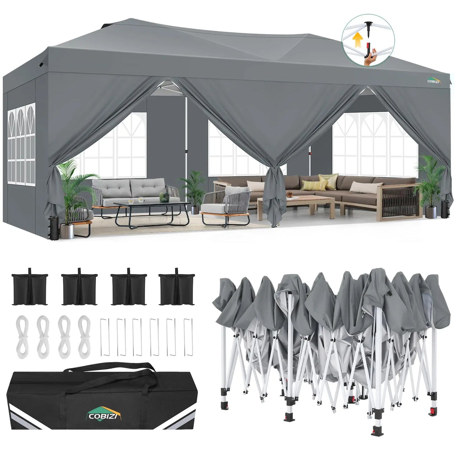 COBIZI Waterproof Gazebo Tent Pop Up Canopy With Sidewalls