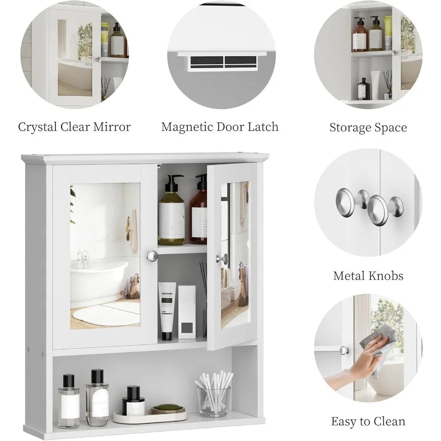 XIUWO Wall Mount Wood Medicine Cabinet With Adjustable Shelf Mirror