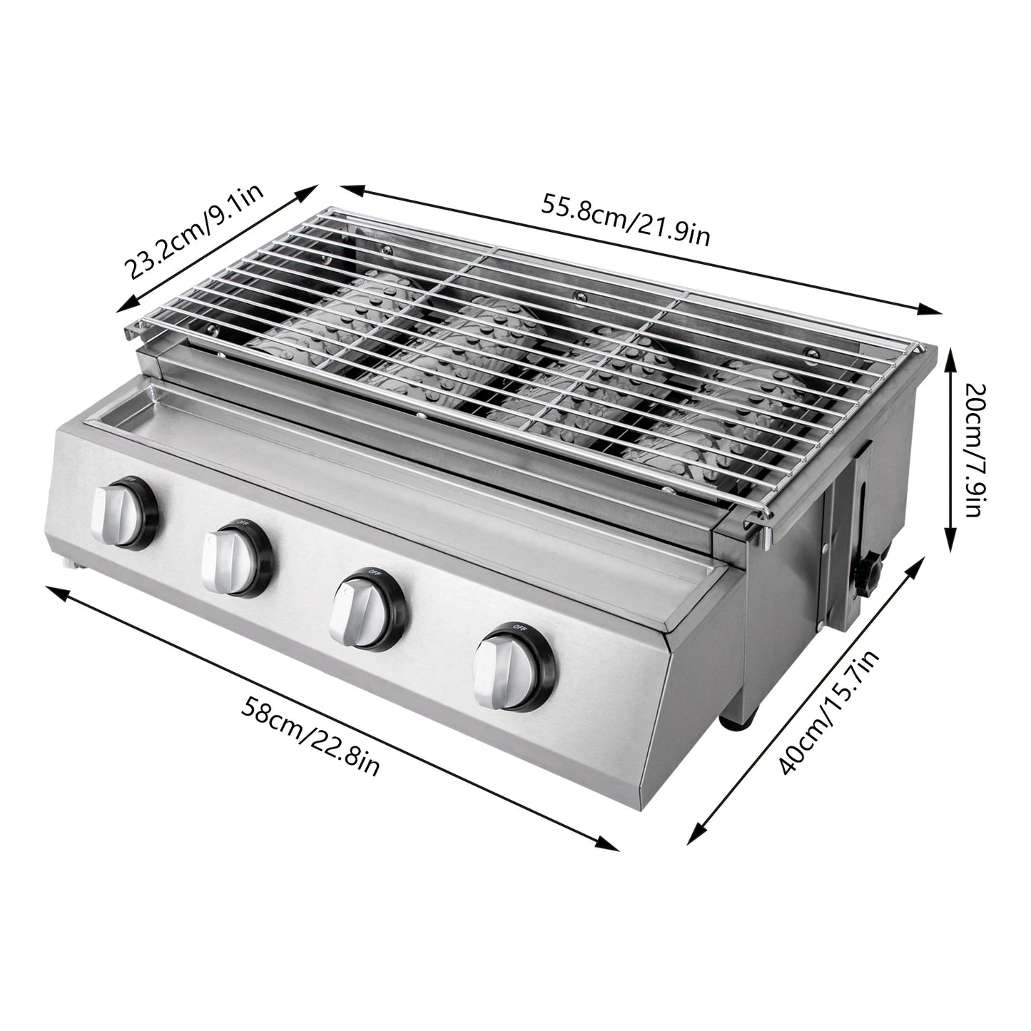 Stainless Steel 4 Burner Tabletop Propane Gas Grill Smokeless Outdoor