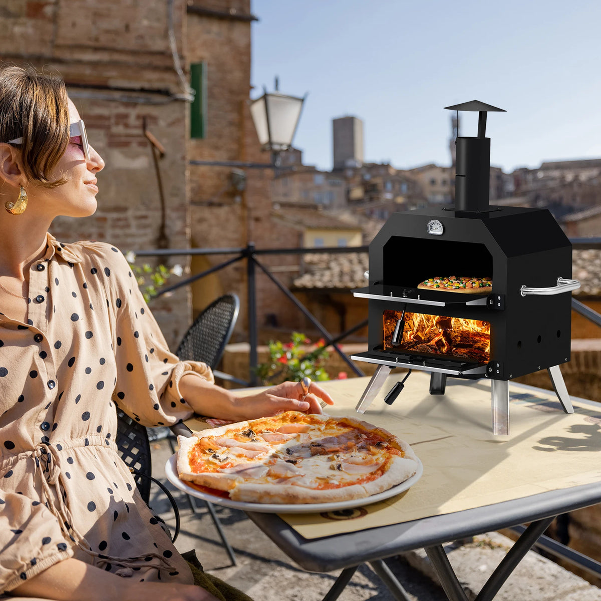 Wood Fired Pizza Oven with Stone and Removable Cooking Rack