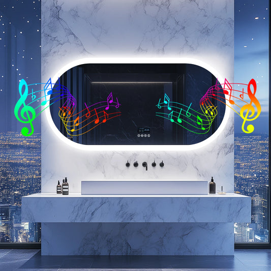 Wisfor Oval LED Bathroom Mirror With Anti-Fog Bluetooth Speaker