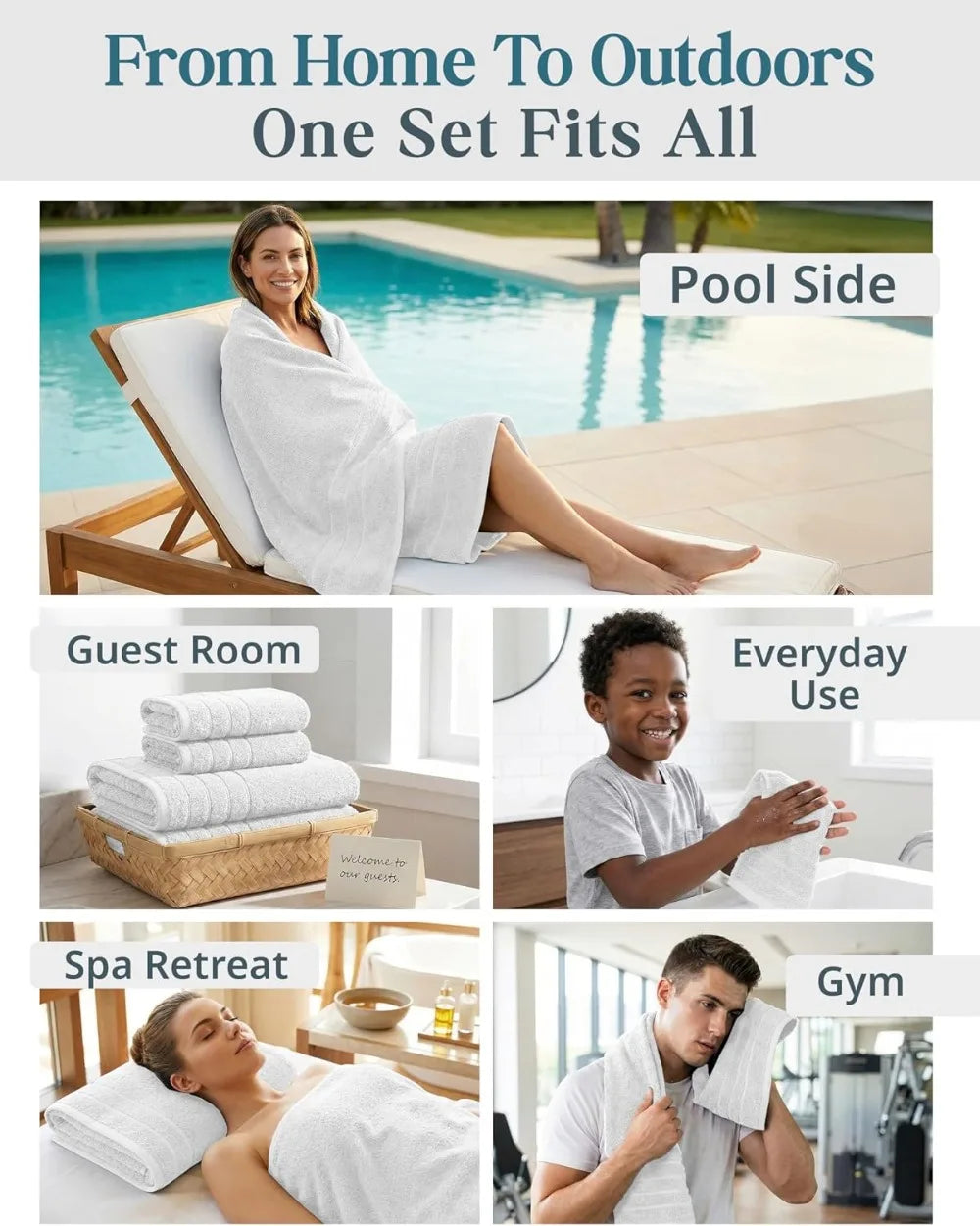 Soft Absorbent 24 Piece Cotton Towel Set For Bathroom