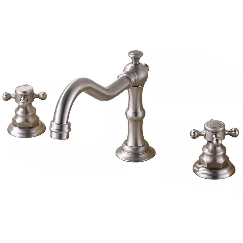 Saeuwtowy Antique Brass Bathroom Faucet Three Hole Deck Mount