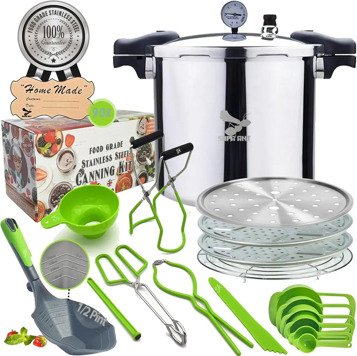 Pressure Canner and Water Bath Canning Starter Kit with Gauge and Accessories