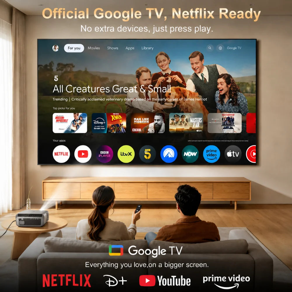 CAIWEI A10Q 4K Beam Projector With 4000 ANSI Google TV Android 14