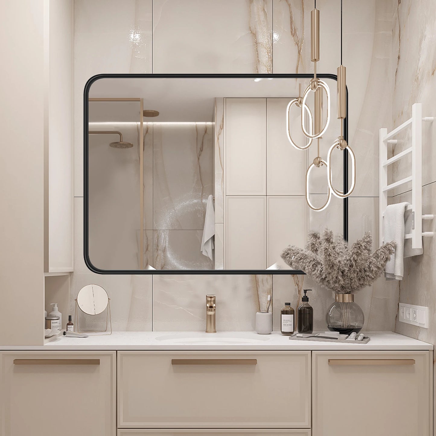 JHK Matte Metal Framed Bathroom Mirror for Wall Mount Vanity