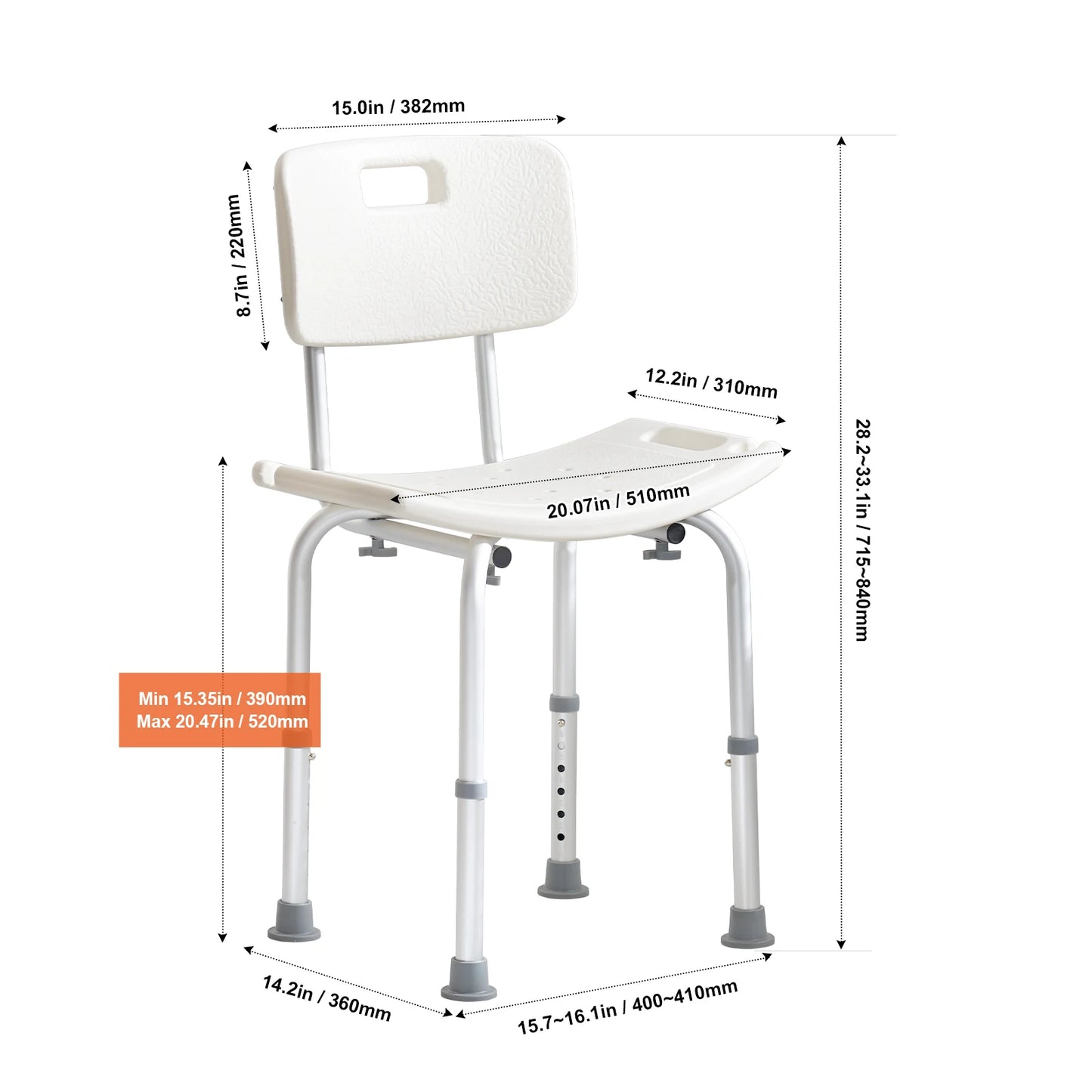 Shower Chair Adjustable Height Bath Bench For Elderly And Disabled