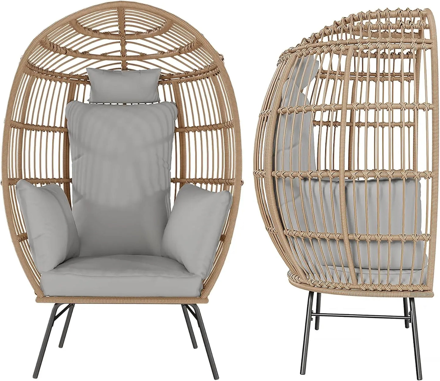 Wicker Egg Chair With Ottoman Outdoor Patio Lounge Cushions