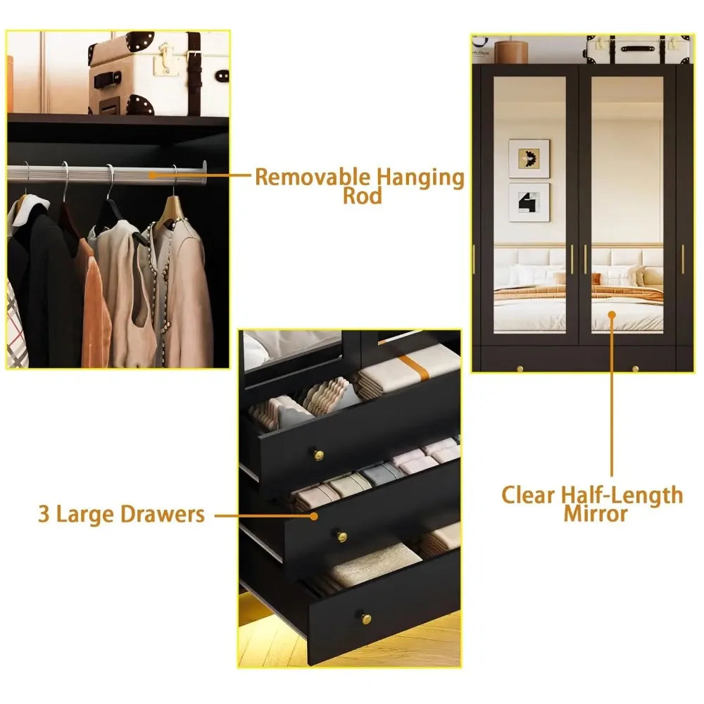 Modern Wardrobe Armoire With Mirror And LED Lights
