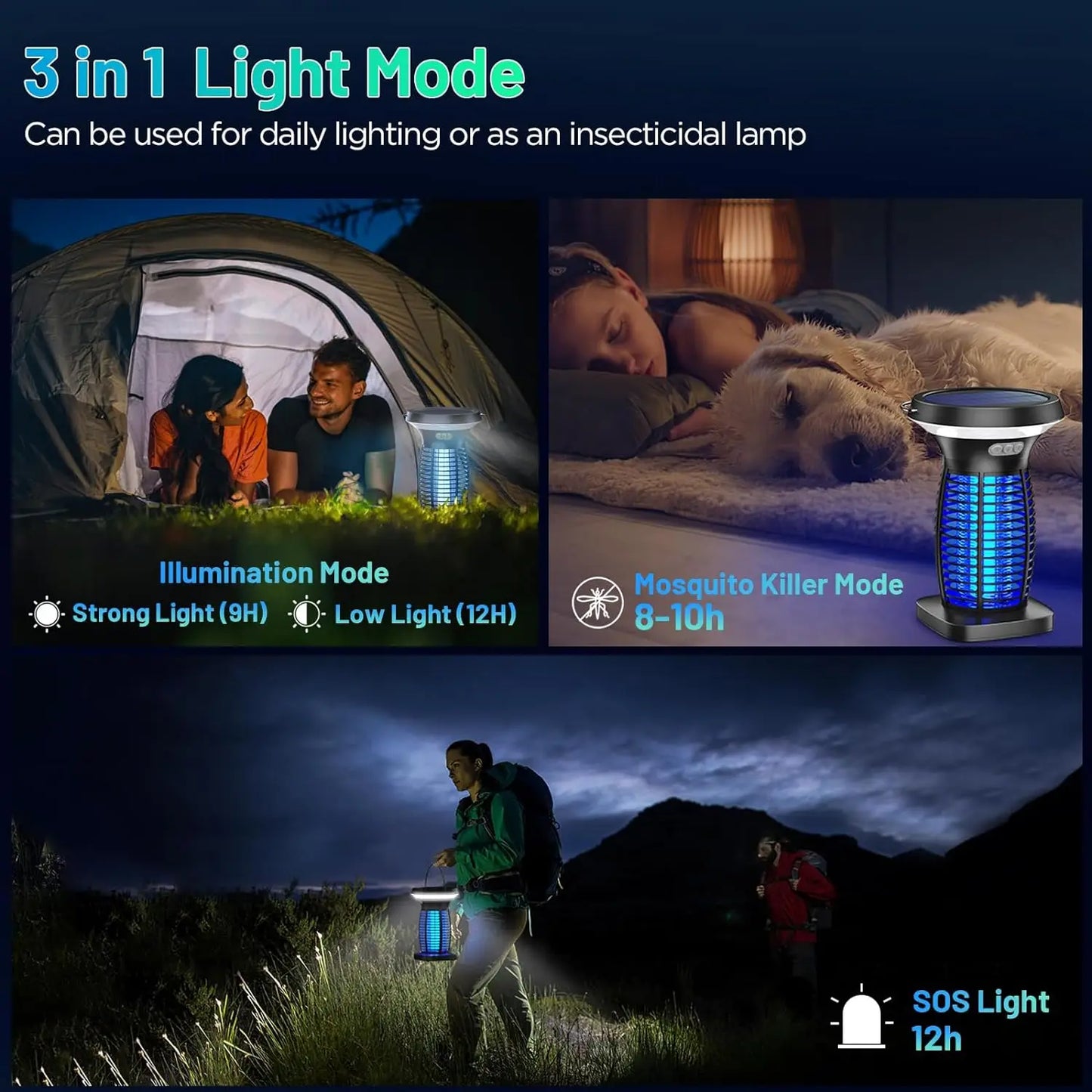 Solar Waterproof Bug Zapper Outdoor Portable Electric Insect Control