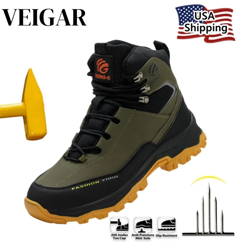Veigar Men Safety Shoes Breathable Anti Puncture Steel Toe Boots