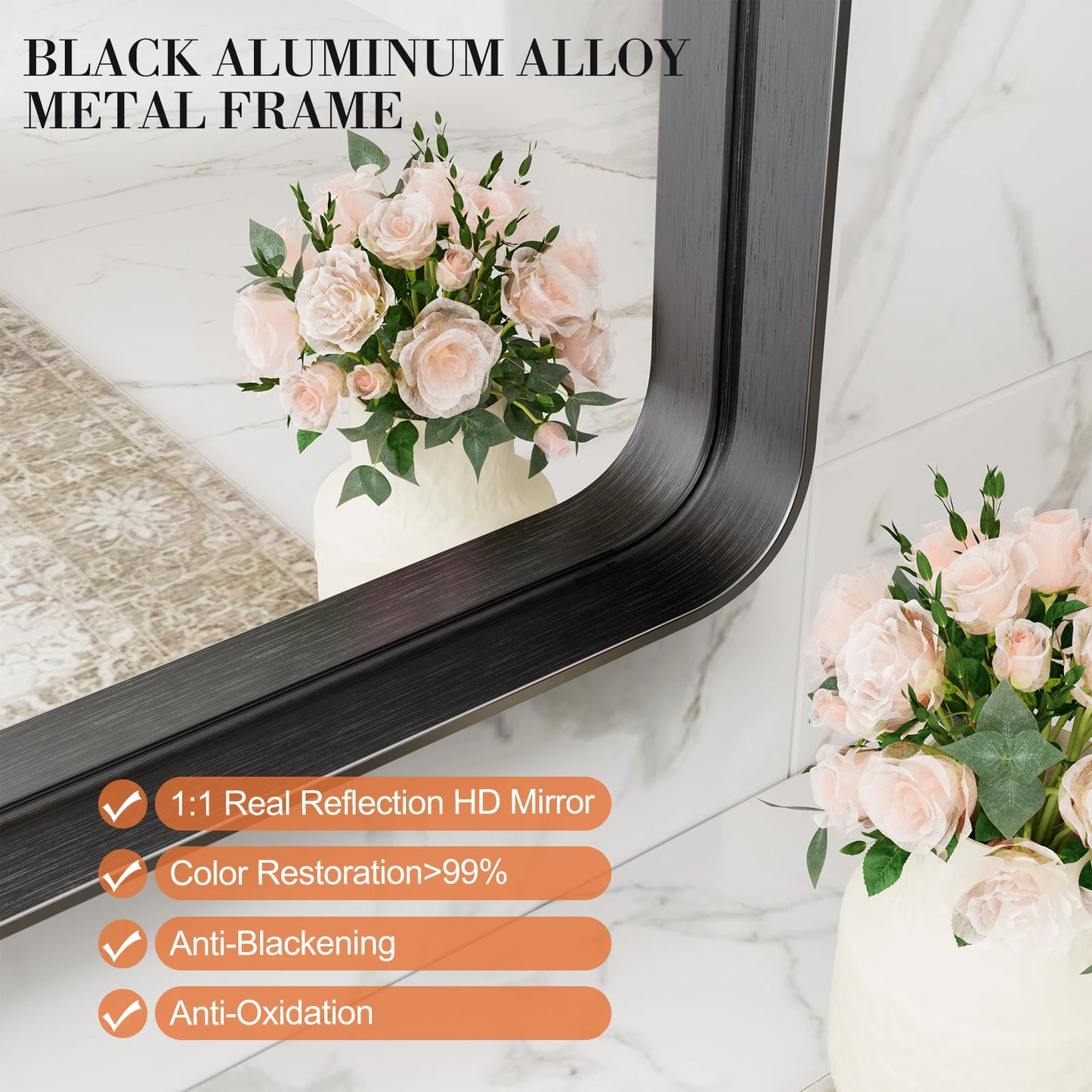 JHK Matte Metal Framed Bathroom Mirror for Wall Mount Vanity