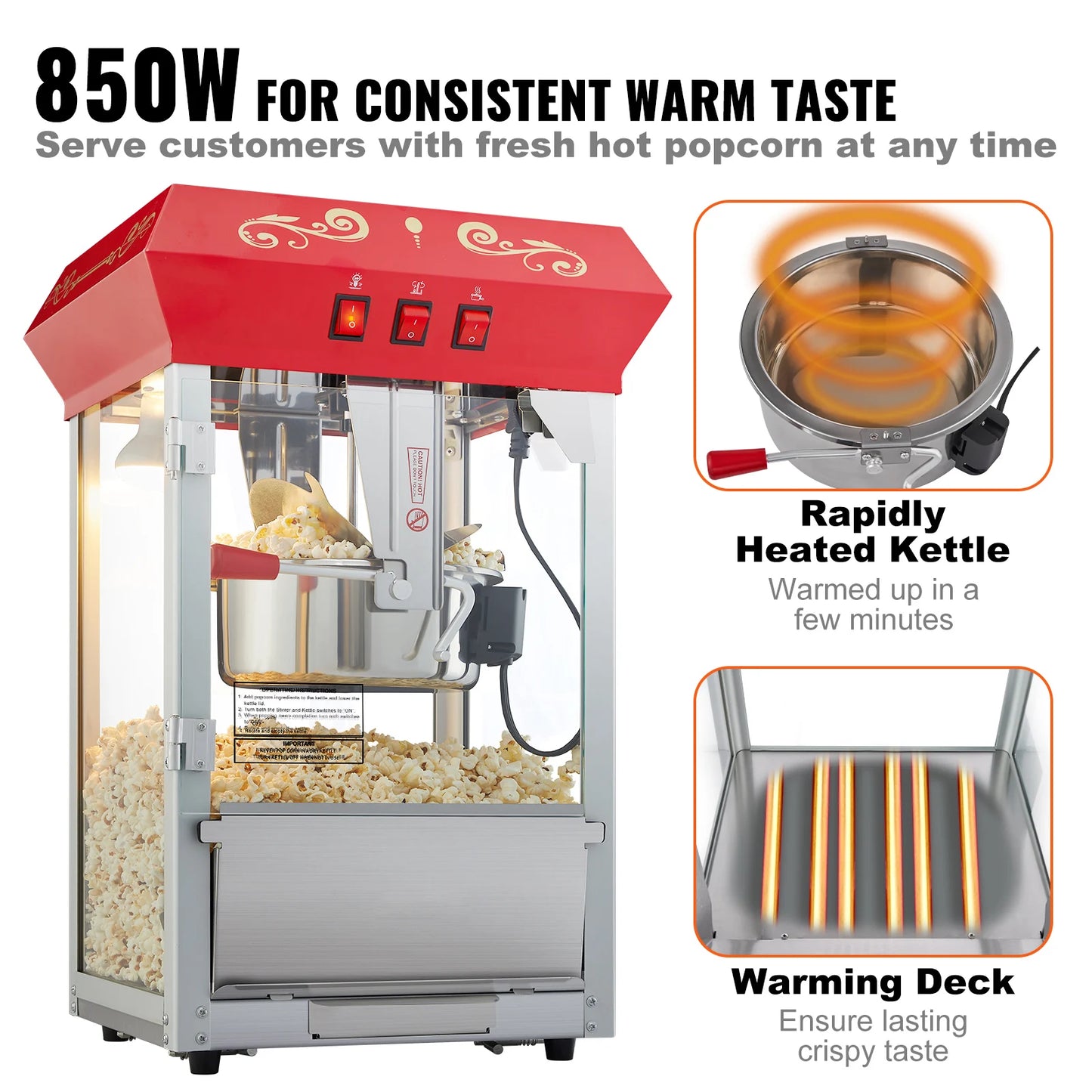 SucceBuy Electric Popcorn Maker Commercial Popper Machine Stainless Steel
