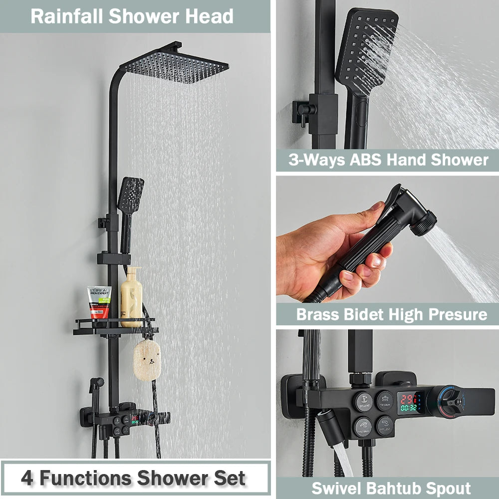 Rozin Thermostatic Shower Faucet Set With Digital Mixer Tap Wall Mounted
