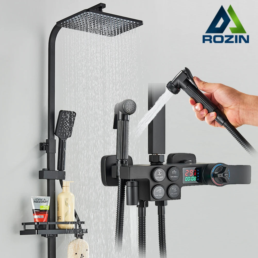 Rozin Thermostatic Shower Faucet Set With Digital Mixer Tap Wall Mounted