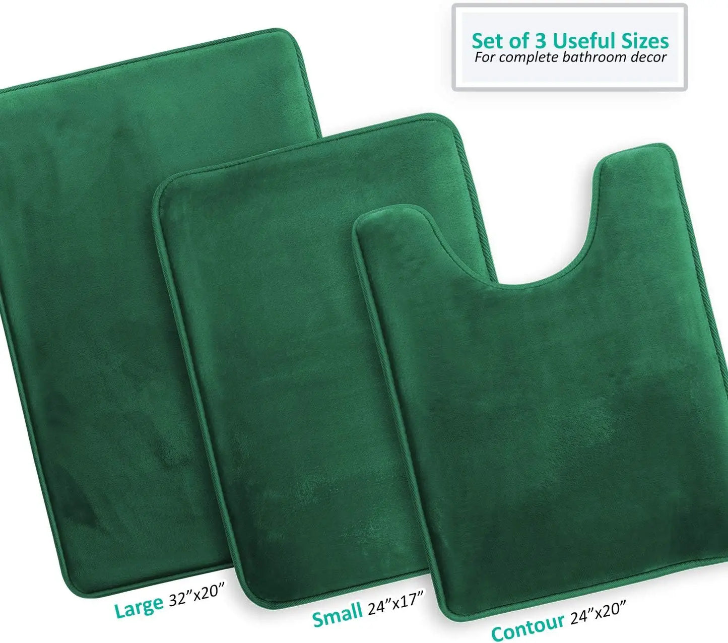 Velvet Memory Foam Bath Rug Set with Non Slip Backing