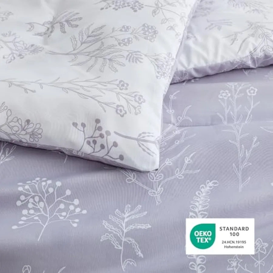 Lavender Floral Comforter Set 3 Piece Duvet Cover and Shams