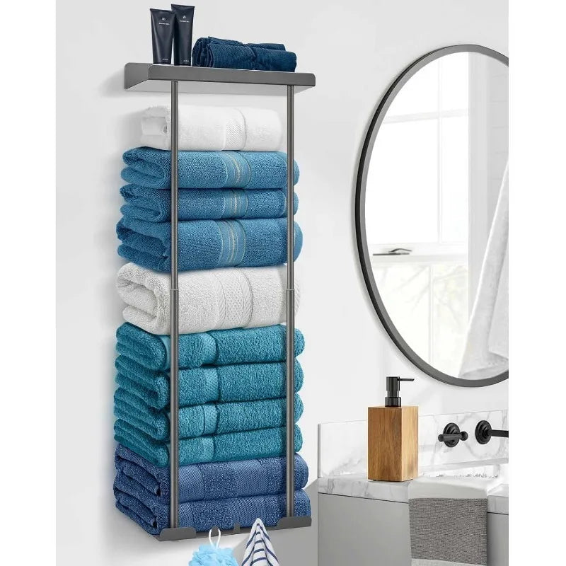 Stainless Steel Double Wall Mounted Towel Rack Bathroom Organizer