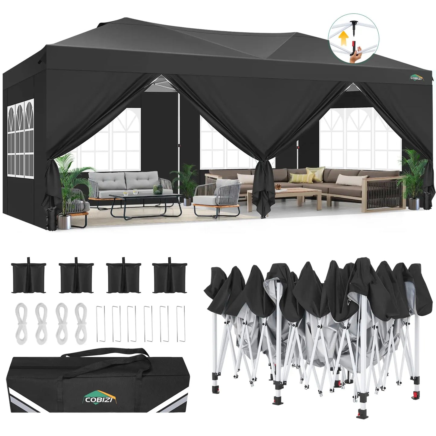 COBIZI Waterproof Gazebo Tent Pop Up Canopy With Sidewalls