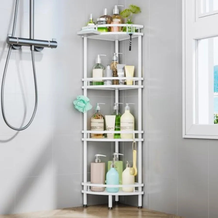 Standing Corner Shower Caddy Organizer with Soap Holder and Hooks