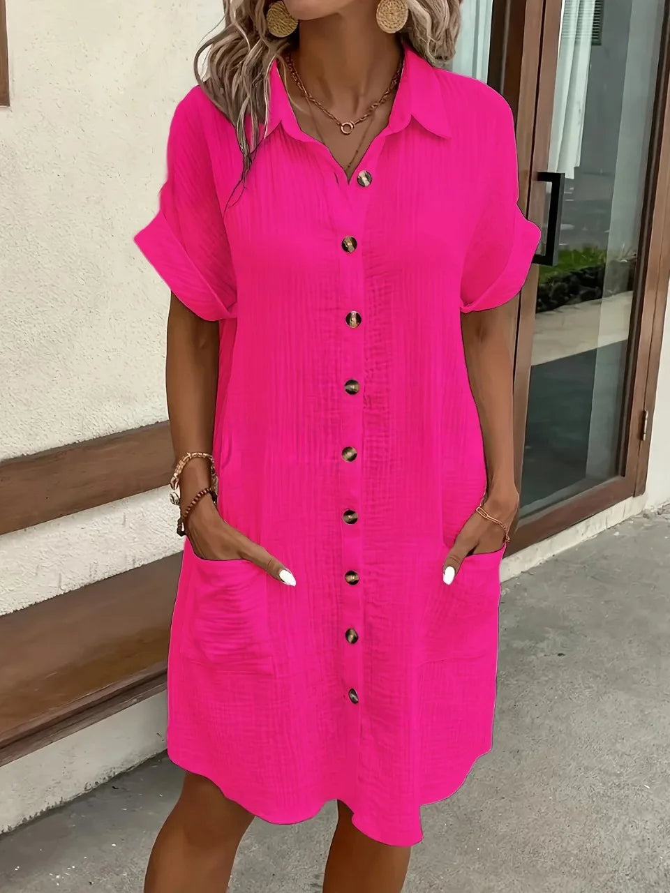 Hallolilla Women Casual Loose Short Sleeve Fashion Stylish Dress