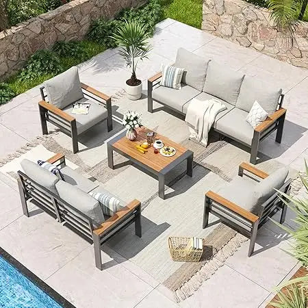 Aluminum Patio Furniture Set 7 Seats Oversized Outdoor Sectional With Cushions