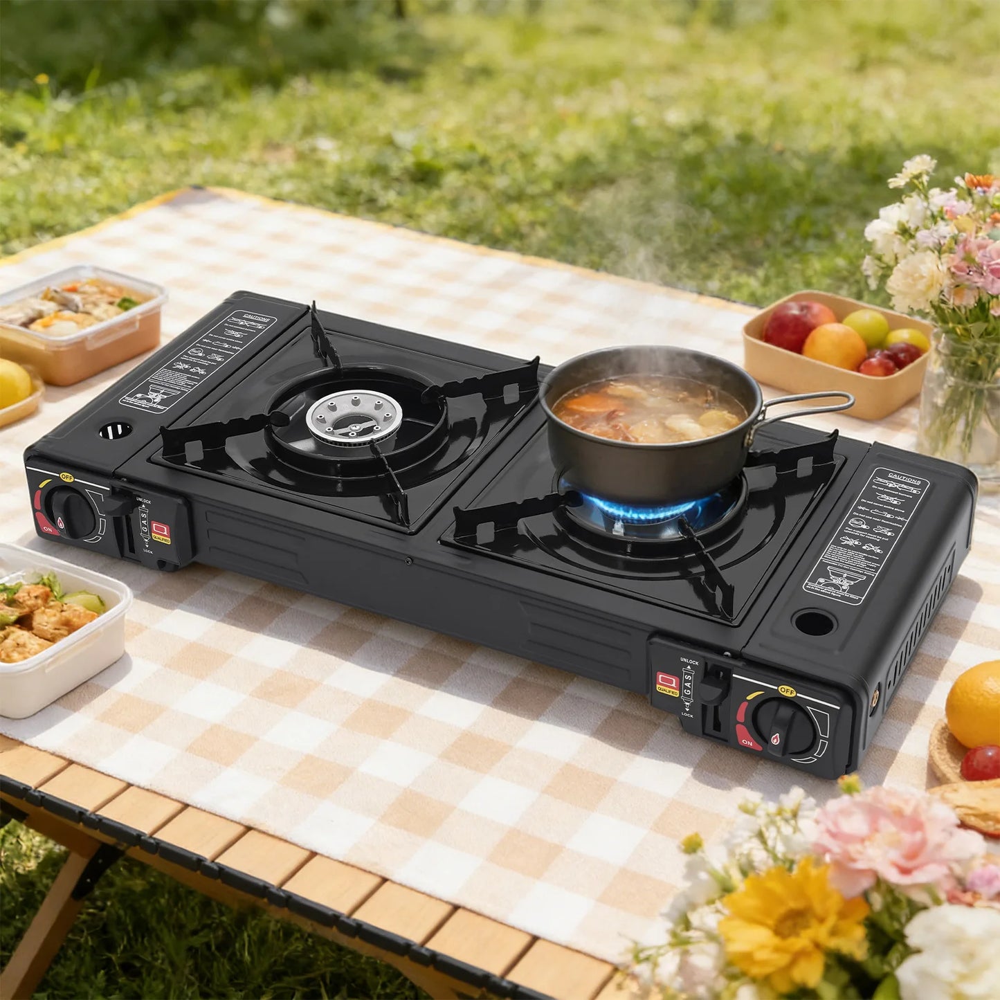 Portable Dual Burner Gas Camping Stove With Carrying Case