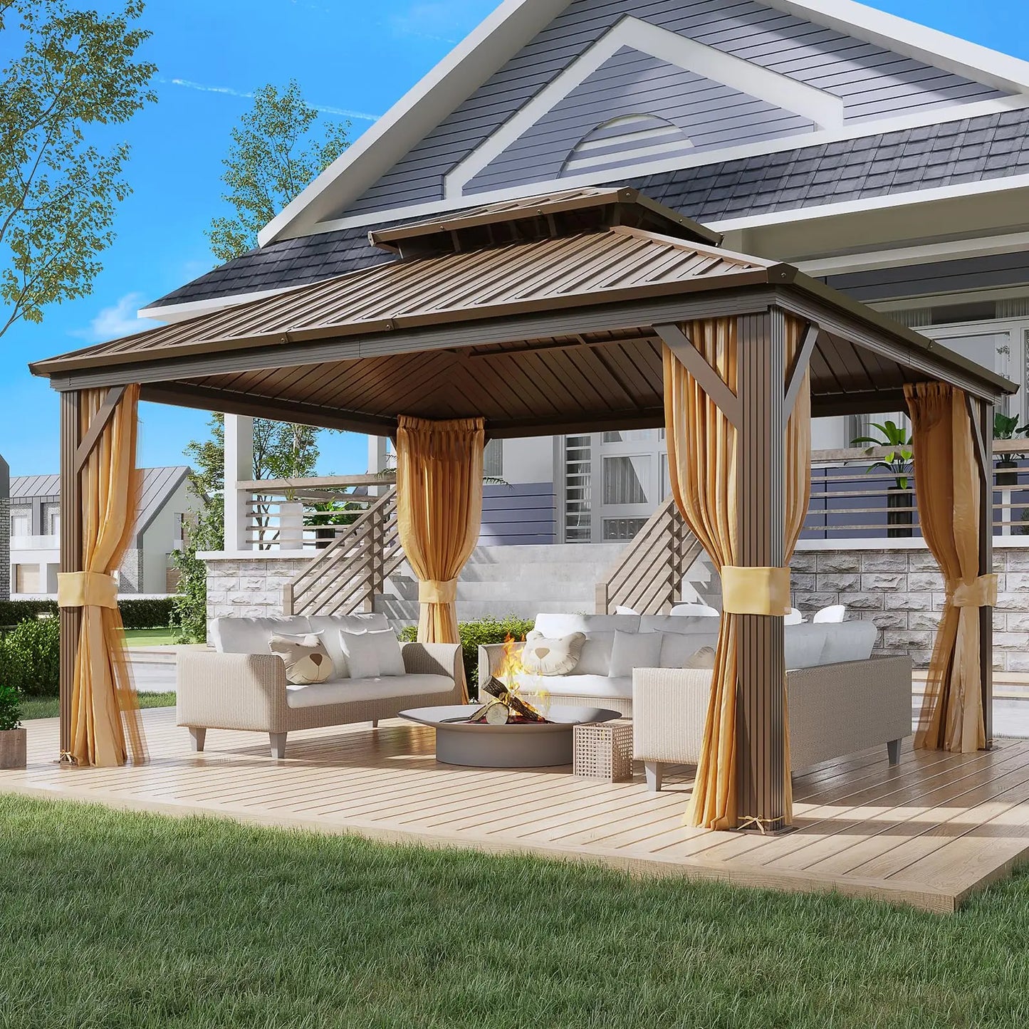 YOLENY Metal Hardtop Gazebo With Aluminum Frame And Steel Roof