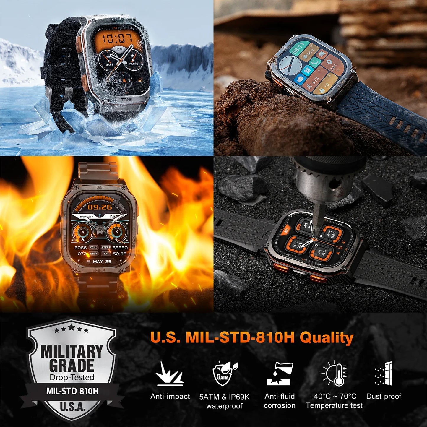 KOSPET TANK M3 Ultra GPS Smartwatch Stainless Steel 5ATM IP69K