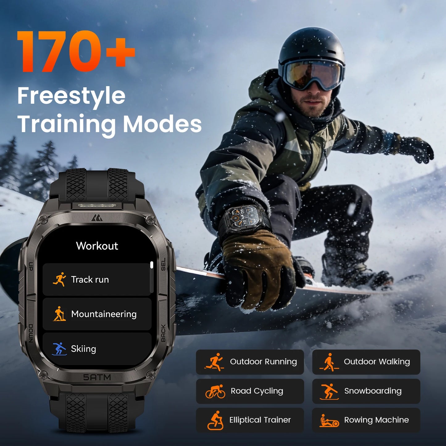 Kospe Tank M4C Rugged Smartwatch For Men With GPS Waterproof