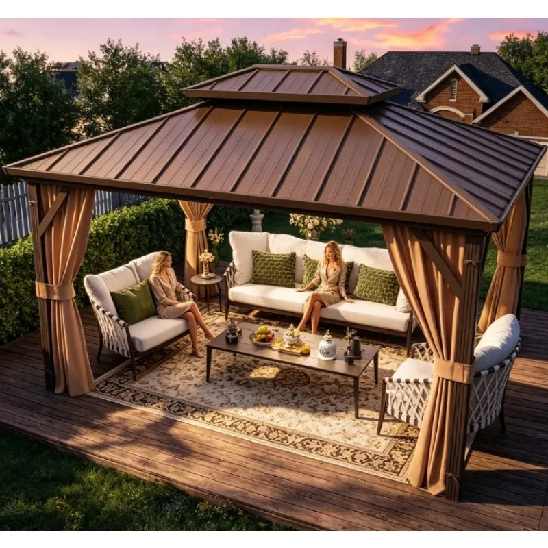 YOLENY Metal Hardtop Gazebo With Aluminum Frame And Steel Roof
