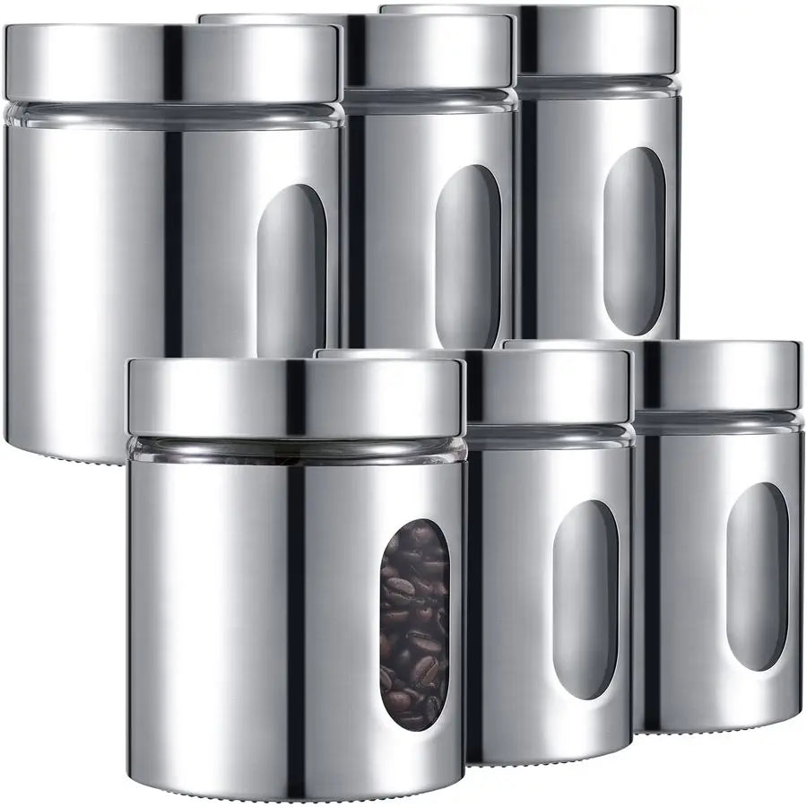 Airtight Canister Set With Window Glass Lids Stainless Steel