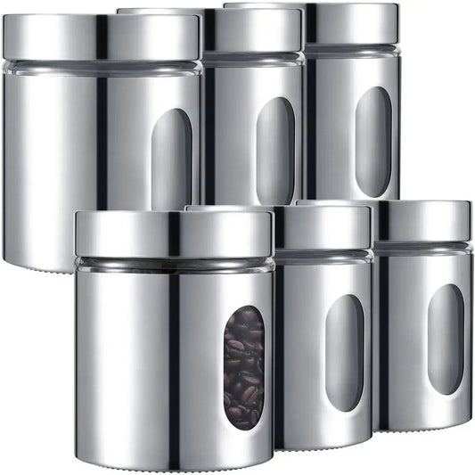 Airtight Canister Set With Window Glass Lids Stainless Steel