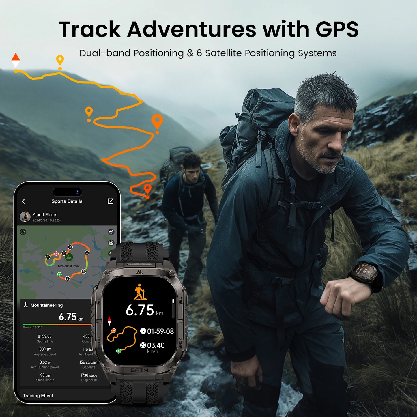 Kospe Tank M4C Rugged Smartwatch For Men With GPS Waterproof