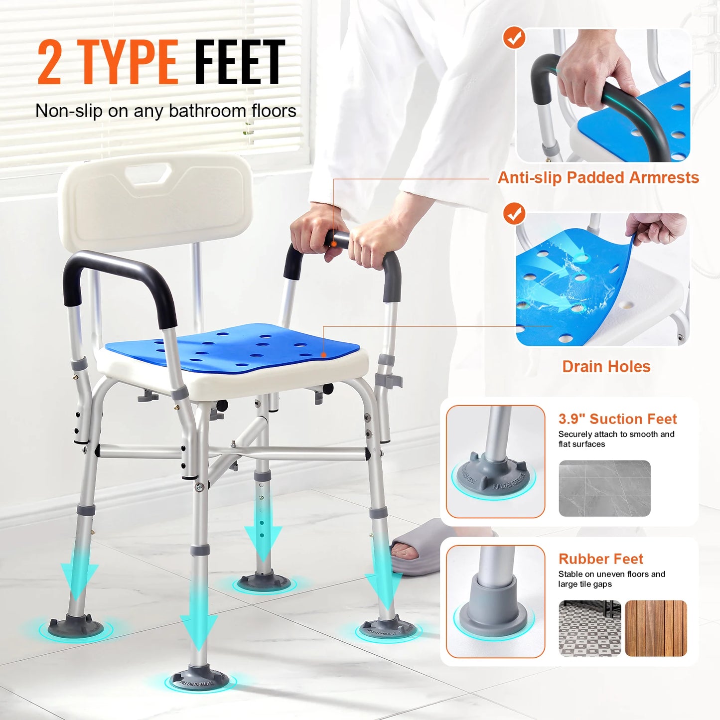 Shower Chair Adjustable Height Bath Bench For Elderly And Disabled