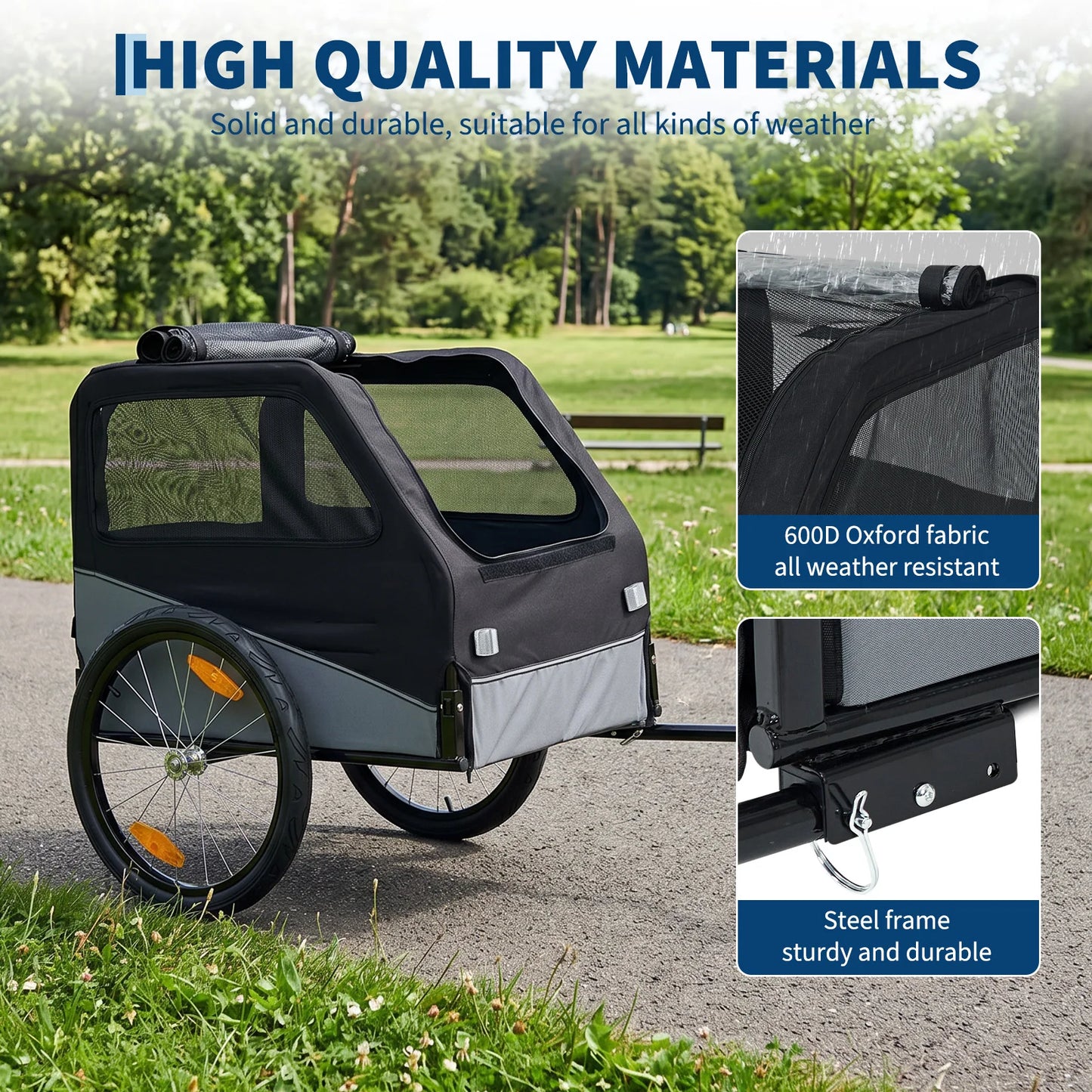 Foldable Dog Bike Trailer With Steel Frame Carrier Heavy Duty