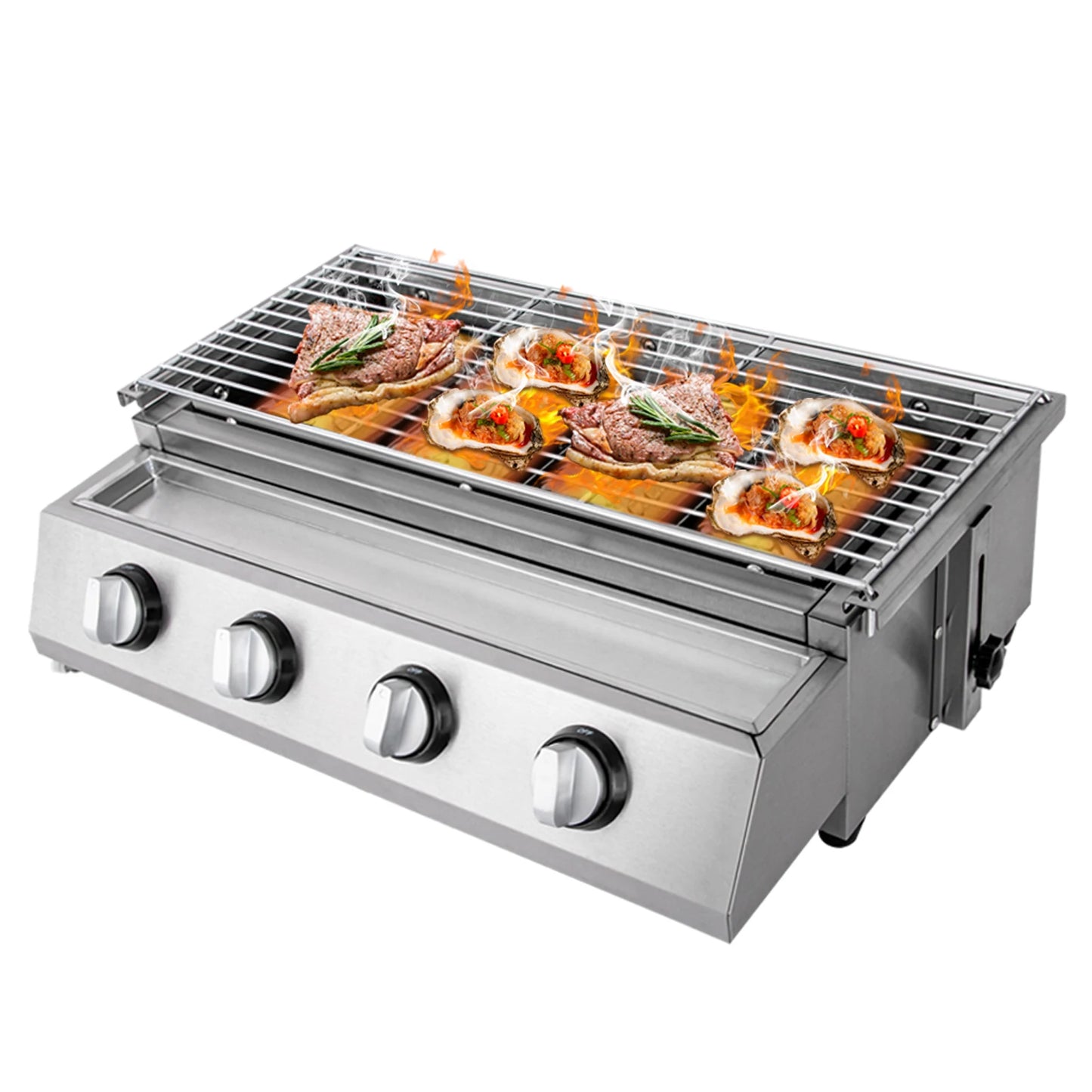 Stainless Steel 4 Burner Tabletop Propane Gas Grill Smokeless Outdoor