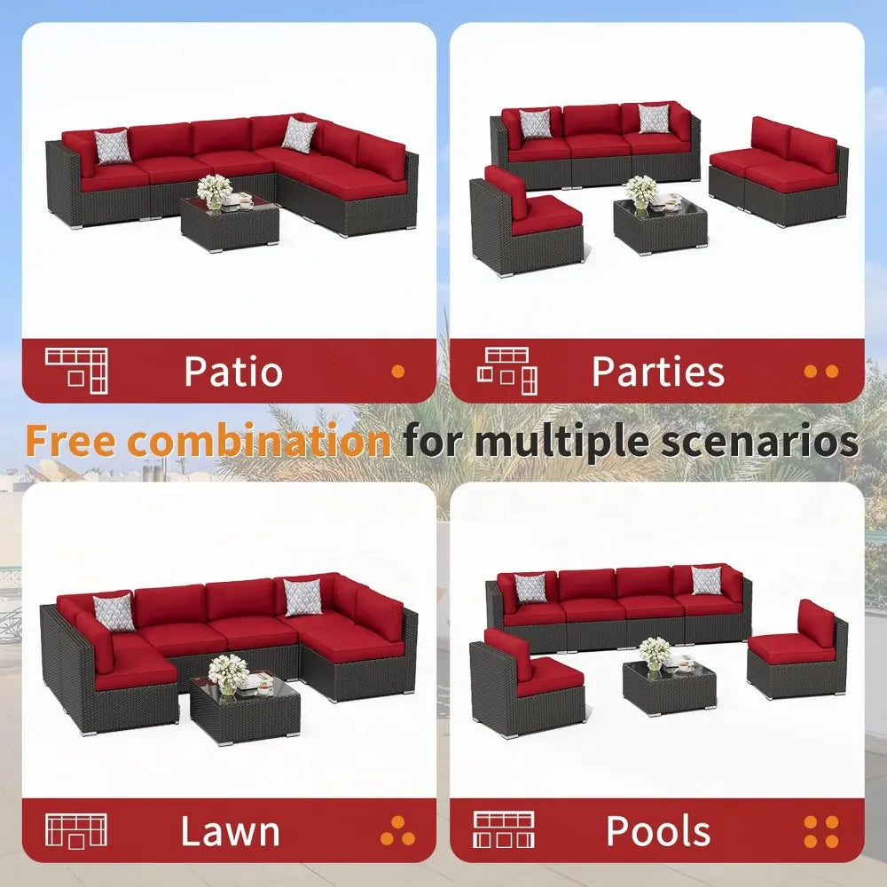Outdoor Patio Furniture Set Rattan Wicker With Glass Top Table And Cushions