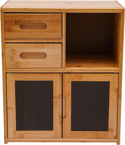 Bymaocar Bamboo Kitchen Pantry Cabinet Bread Box With 2 Drawers