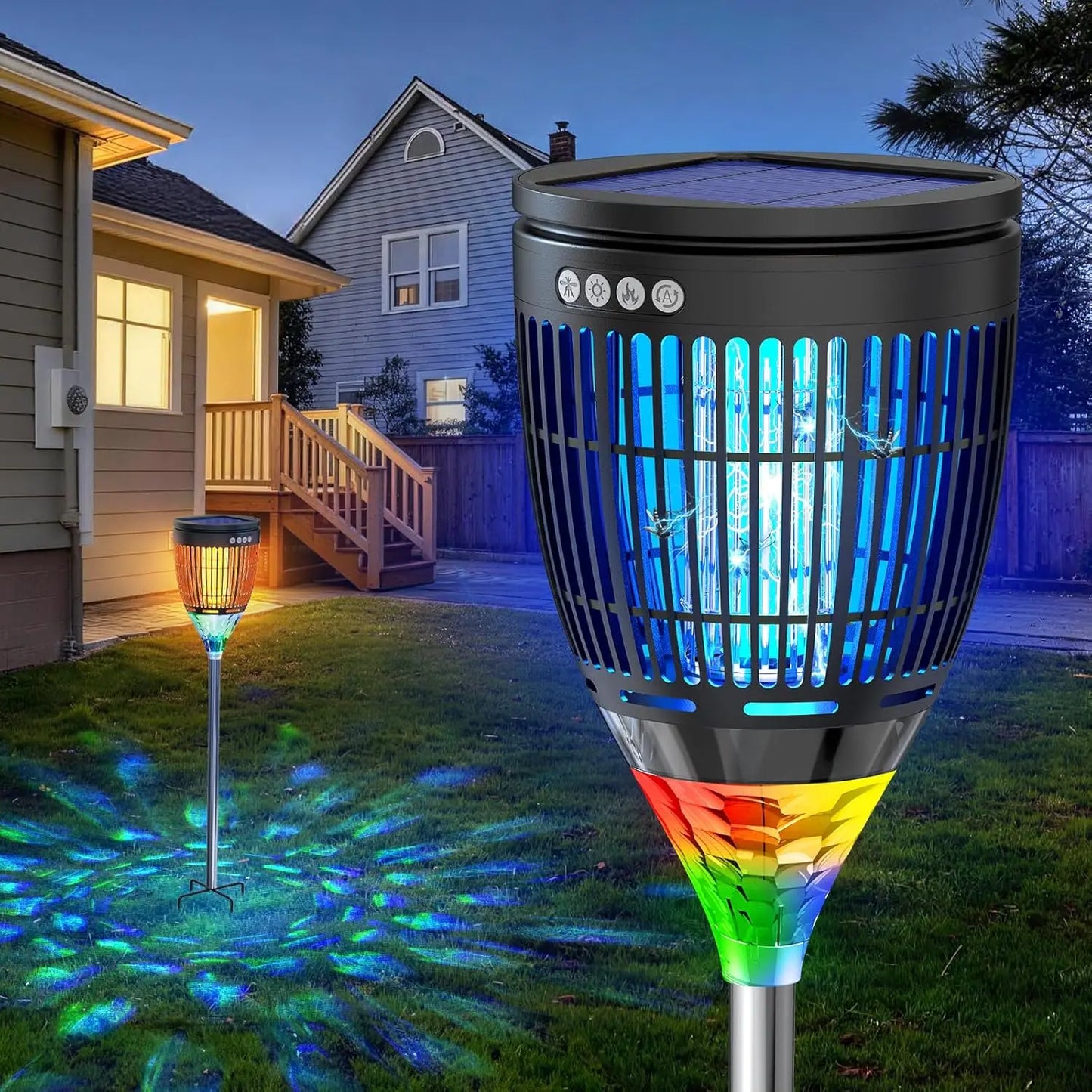 Solar 3 In 1 Mosquito Zapper With Flame AndRgb Yard Lighting