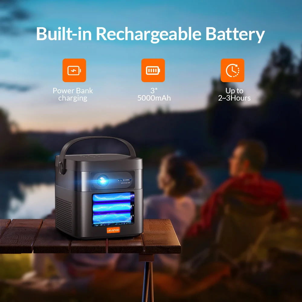 VEVSHAO V50 DLP Projector With AirPlay Miracast Android 9 Battery