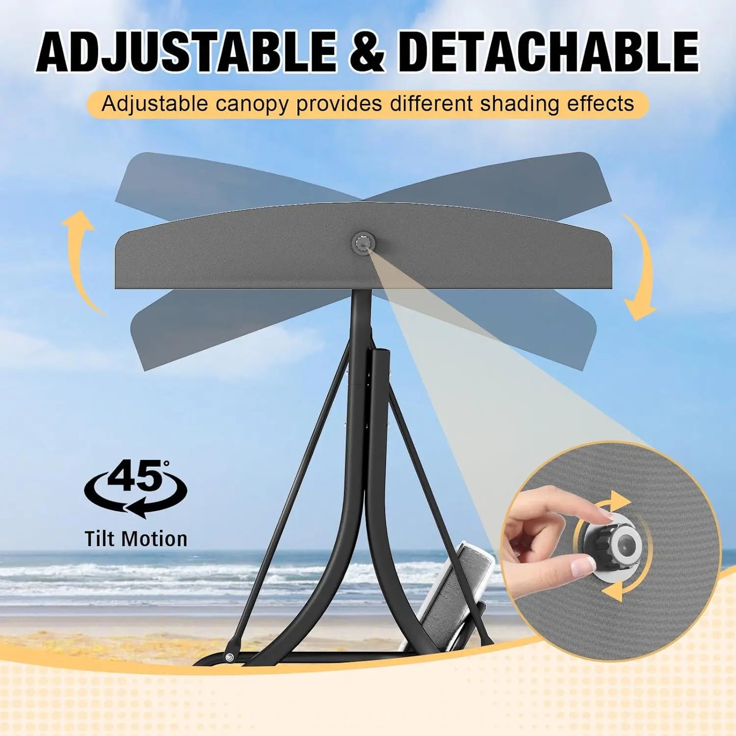 Outdoor Three Seat Patio Swing With Adjustable Canopy And Cushions