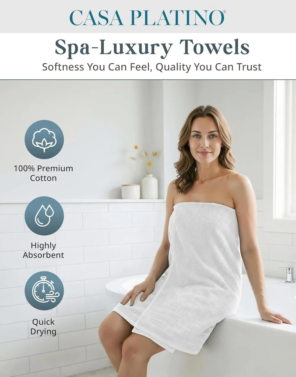 Soft Absorbent 24 Piece Cotton Towel Set For Bathroom